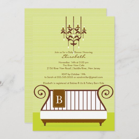 Baby Wieg Baby shower Uitnodiging afbeelding Neutr (Voorkant / Achterkant)