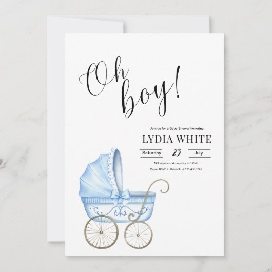 Baby Wieg Baby shower Uitnodiging, baby boy uitnod Kaart (Voorkant)