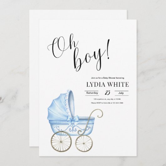 Baby Wieg Baby shower Uitnodiging, baby boy uitnod Kaart (Voorkant / Achterkant)