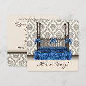 Baby Wieg Blauw Bruin Damask Baby Boy Shower Kaart (Voorkant / Achterkant)