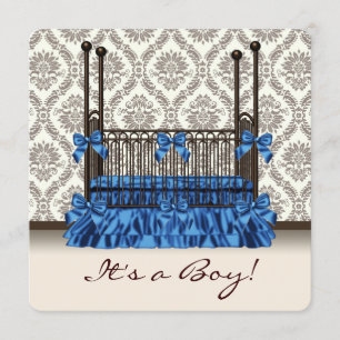 Baby Wieg Blauw Bruin Damask Baby Boy Shower Kaart