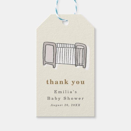 Baby Wieg Newborn Illustration Baby shower Cadeaulabel (Voorkant)
