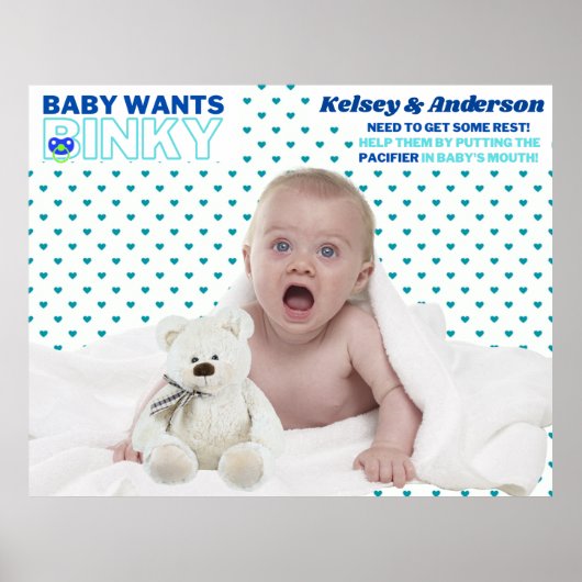 Baby wil Binky | Fun Baby shower Game Poster (Voorkant)