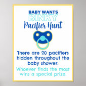 Baby wil binky Pacifier Hunt Game Baby shower Poster (Voorkant)