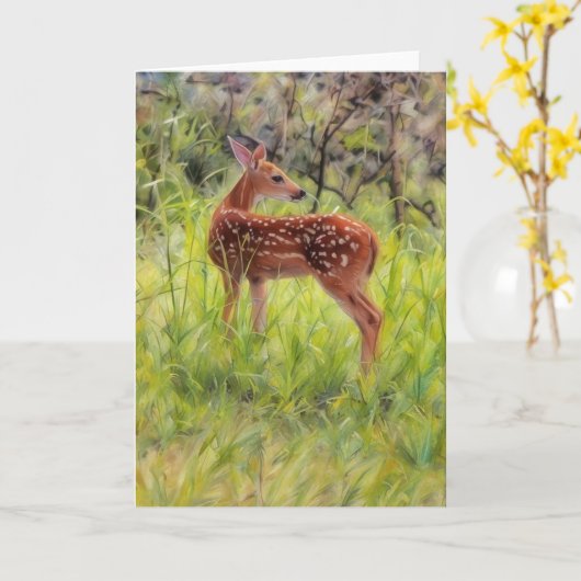 Baby Wild Deer Fawn Art Natuur Note Kaart (Gele Bloem)