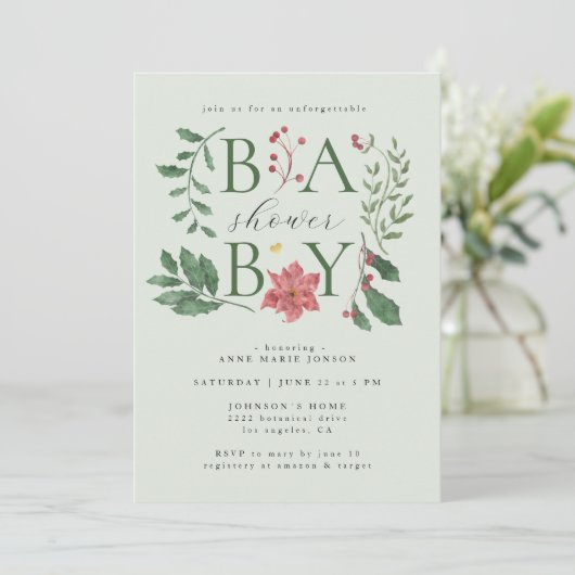 Baby Winter Blooms Classy Botanical Baby Shower Kaart (Staand voorkant)