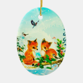Baby + wintervogels - kerstsieraad keramisch ornament