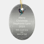 Baby + wintervogels - kerstsieraad keramisch ornament (Achterkant)