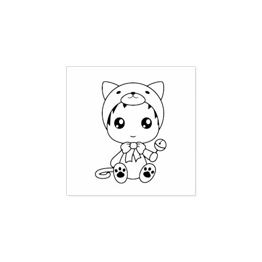 Baby Wit Kat Kitten Jumpsuit Kostuum 1x1 Rubberstempel (Afrduk)