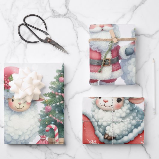 Baby Witte lammeren Kerst Kinderen Inpakpapier Vel (Voorkant)