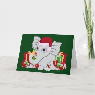 Baby-witte olifant in Santa Hat met Cadeaus Feestdagen Kaart