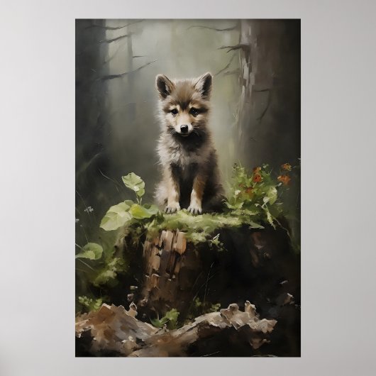 Baby Wolf Bosprint, Botanische Wildernis Poster (Voorkant)