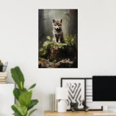 Baby Wolf Bosprint, Botanische Wildernis Poster (Thuiskantoor)
