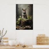 Baby Wolf Bosprint, Botanische Wildernis Poster (Keuken)