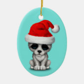 Baby Wolf Cub die een Santa Hat draagt Keramisch Ornament (Voorkant)