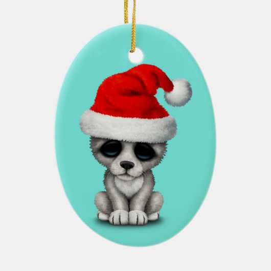 Baby Wolf Cub die een Santa Hat draagt Keramisch Ornament (Achterkant)