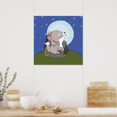 Baby Wolf Howling bij de maan Poster (Keuken)