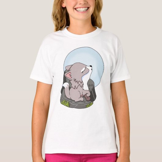 Baby Wolf Howling bij de maan T-shirt (Voorkant)