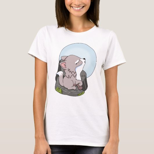 Baby Wolf Howling bij de maan T-shirt (Voorkant)