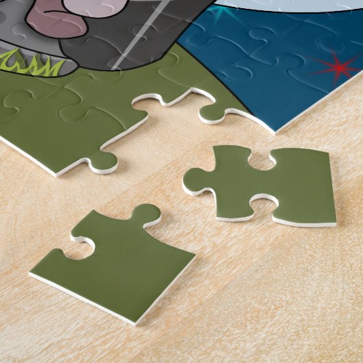 Baby Wolf Howling op een maan Legpuzzel (Zijkant)