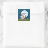 Baby Wolf Howling op een maan Vierkante Sticker (Tas)