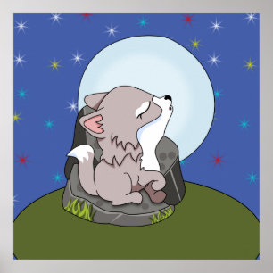 Baby wolf huilt naar de maan poster