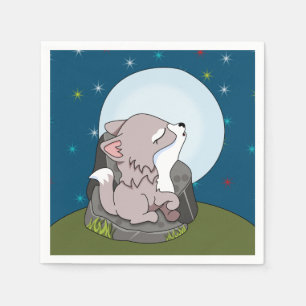 Baby wolf huilt naar een maan servet