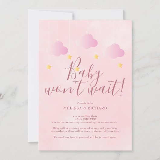 Baby Wont Wachten Roze Baby Meisje Baby shower Kaart (Voorkant)