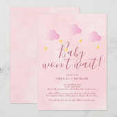 Baby Wont Wachten Roze Baby Meisje Baby shower Kaart (Voorkant / Achterkant)