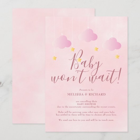 Baby Wont Wachten Roze Baby Meisje Baby shower Kaart (Voorkant / Achterkant)