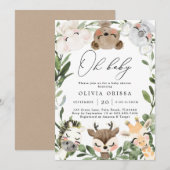 Baby Woodland Animals Baby shower Invitation Kaart (Voorkant / Achterkant)