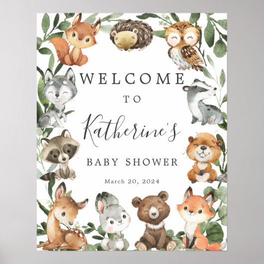 Baby Woodland Animals Baby shower Welkomstteken Poster (Voorkant)