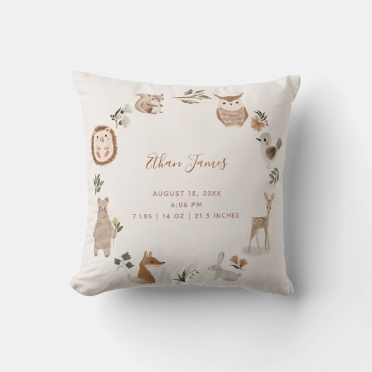 Baby Woodland Animals Birth Stats Keepomwille Kussen (Voorkant)