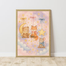 Baby Woodland Animals Celestial Nursery Wall Art