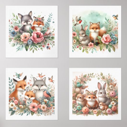 Baby Woodland Animals Nursery Print Set (Voorkant)