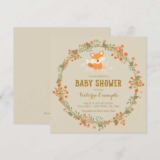 Baby Woodland Fox Baby shower Kaart (Voorkant / Achterkant)