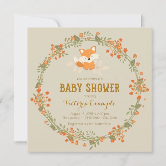 Baby Woodland Fox Baby shower Kaart (Voorkant)
