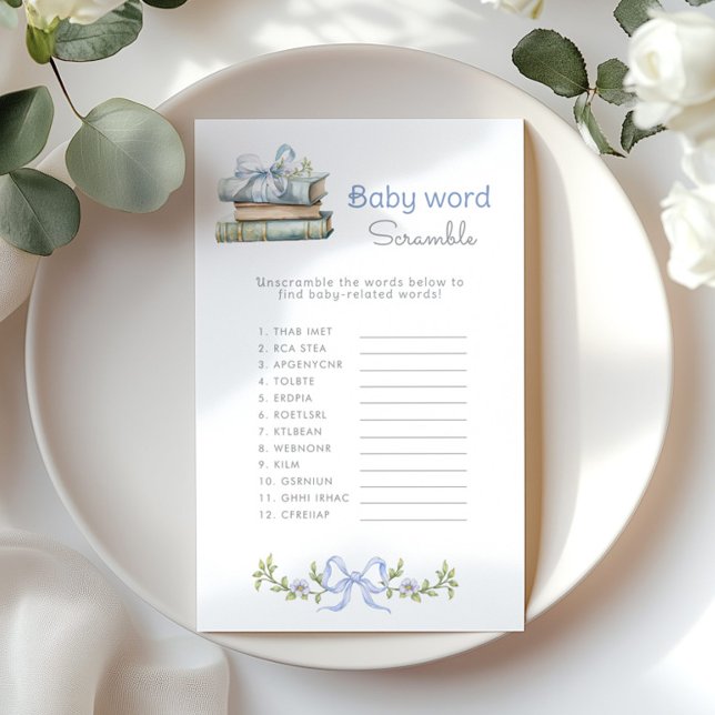 Baby woord Scramble Blue Bow Books baby shower spe (Creator heeft geüpload)