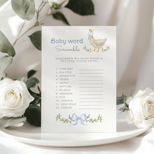 Baby woord Scramble Blue Goose baby shower spel