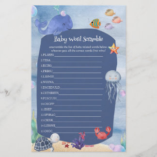 Baby woord scramble Onder de zee Walvis Baby showe