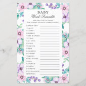 Baby woordscramble. Paars baby shower (Voorkant)