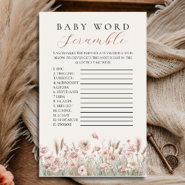 Baby Woordzoekspel met Roze Wilde Bloemen Flyer
