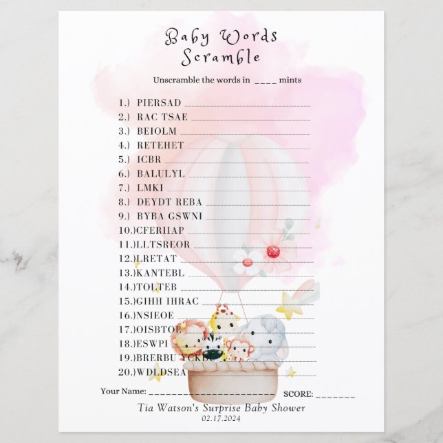 Baby Woordzoekspel Papier Blad (Voorkant)