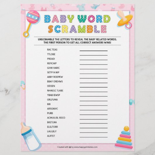 Baby Word-kramble [Baby roze] Briefhoofd (Voorkant)