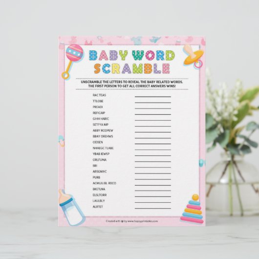 Baby Word-kramble [Baby roze] Briefhoofd (Staand voorkant)