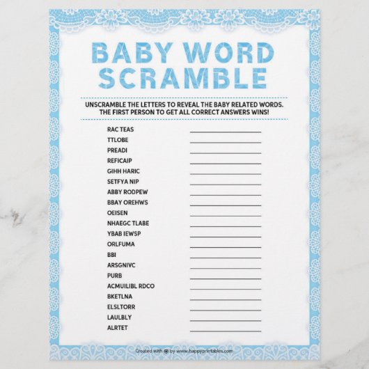 Baby Word-kramble [Luxe kant [blauw]] Briefhoofd (Voorkant)