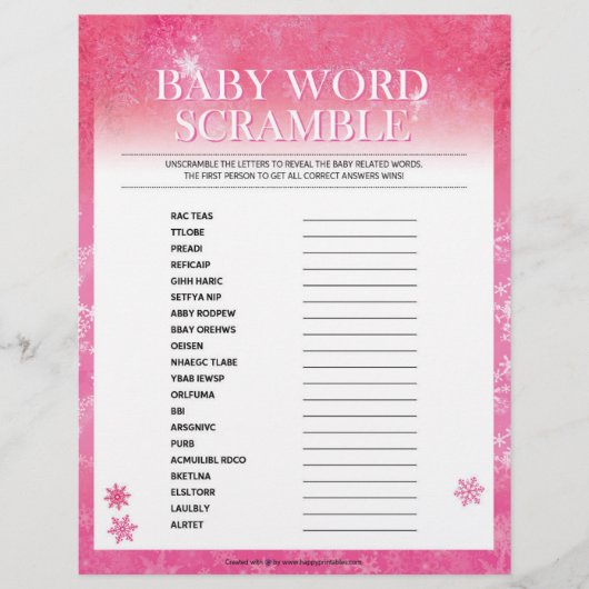 Baby Word-kramble [Snowy Pink] Briefhoofd (Voorkant)