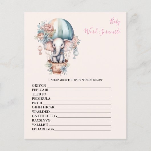 Baby Word Scramble Baby shower Game (Voorkant)