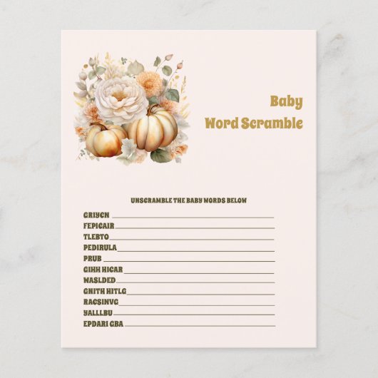 Baby Word Scramble Baby shower Game (Voorkant)