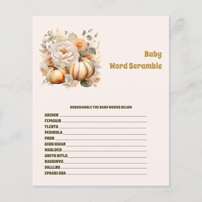 Baby Word Scramble Baby shower Game (Voorkant)